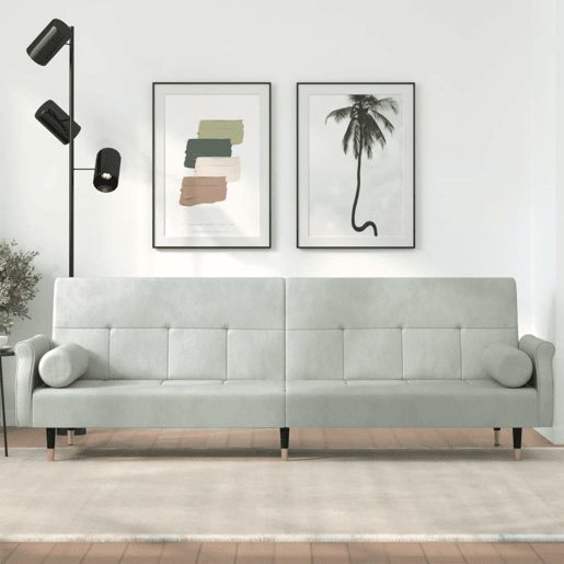 Sofá-cama, Sofá conversível com almofadões veludo cinzento-claro Sofá-cama, Sofá conversível com almofadões veludo cinzento-claro