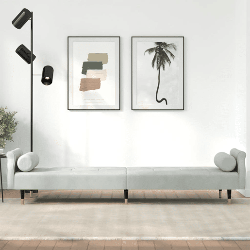 Sofá-cama, Sofá conversível com almofadões veludo cinzento-claro Sofá-cama, Sofá conversível com almofadões veludo cinzento-claro