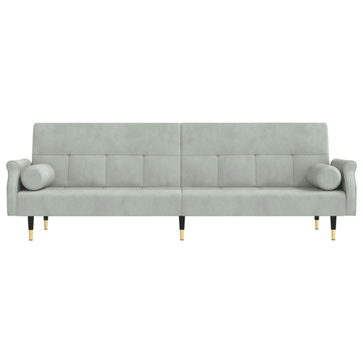 Sofá-cama, Sofá conversível com almofadões veludo cinzento-claro Sofá-cama, Sofá conversível com almofadões veludo cinzento-claro