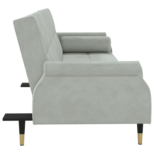 Sofá-cama, Sofá conversível com almofadões veludo cinzento-claro Sofá-cama, Sofá conversível com almofadões veludo cinzento-claro