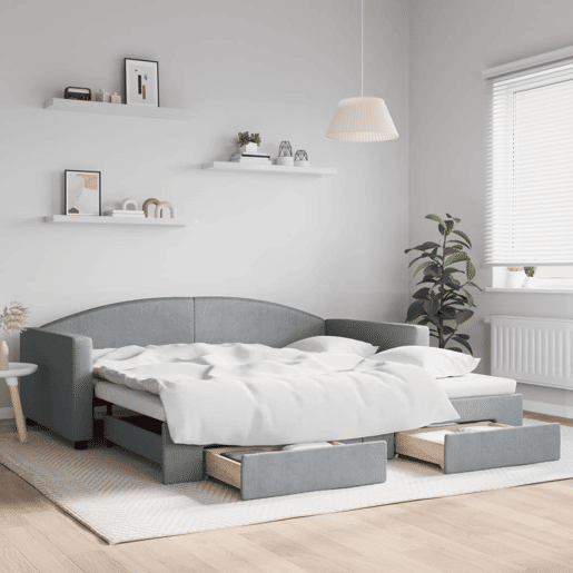 Sofá-cama, Sofá conversível c gavetão e gavetas 100x200 cm tecido cinzento-claro Sofá-cama, Sofá conversível c gavetão e gavetas 100x200 cm tecido cinzento-claro