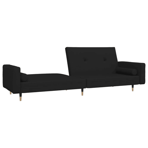 Sofá-cama, Sofá conversível 2 lugares com duas almofadas veludo preto Sofá-cama, Sofá conversível 2 lugares com duas almofadas veludo preto