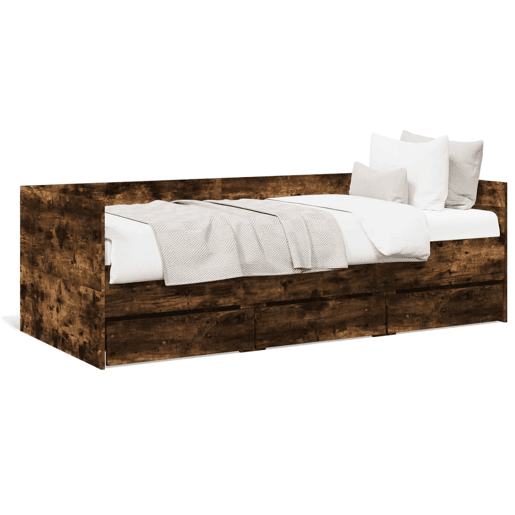 Sofá-cama, Sofá conversível com gavetas sem colchão 75x190 cm carvalho fumado