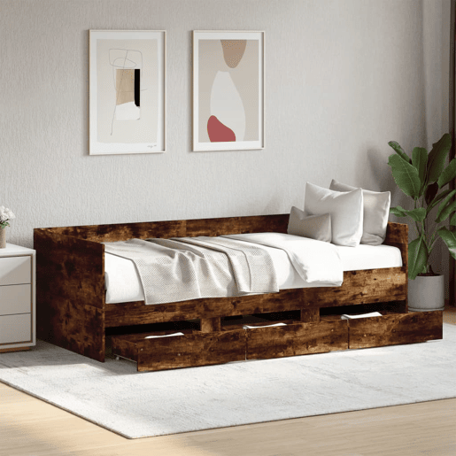 Sofá-cama, Sofá conversível com gavetas sem colchão 75x190 cm carvalho fumado