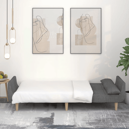 Sofá-cama, Sofá conversível 2 lugares com duas almofadas tecido cinzento-claro