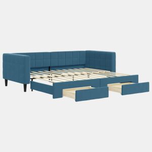 Sofá-cama, Sofá conversível com gavetão e gavetas 90x200 cm veludo azul