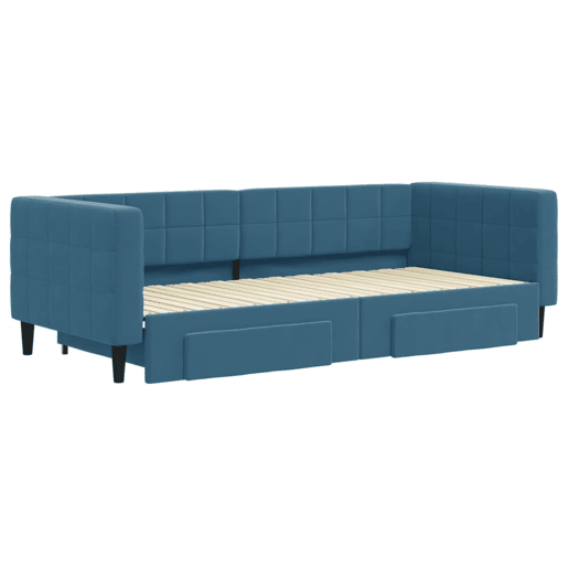 Sofá-cama, Sofá conversível com gavetão e gavetas 90x200 cm veludo azul