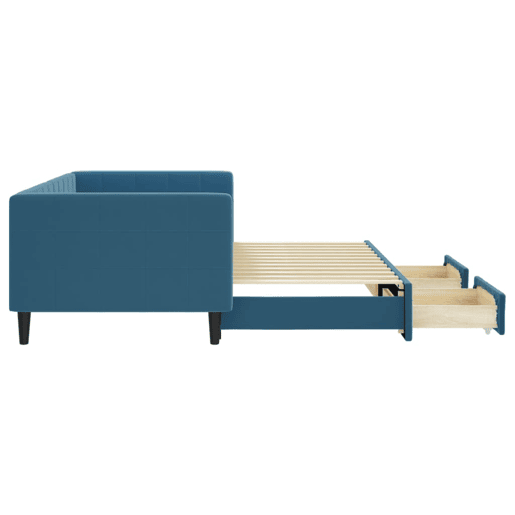 Sofá-cama, Sofá conversível com gavetão e gavetas 90x200 cm veludo azul
