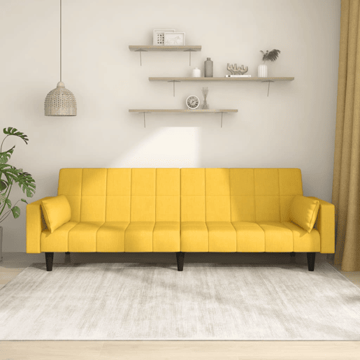 Sofá-cama, Sofá conversível 2 lugares com duas almofadas tecido amarelo