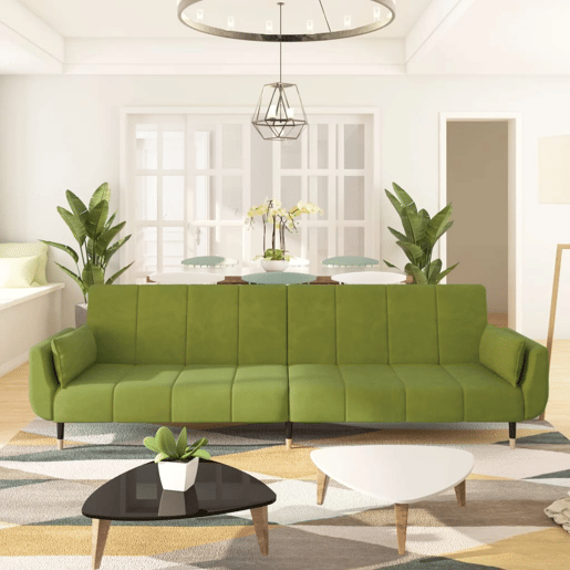 Sofá-cama, Sofá conversível 2 lugares com duas almofadas veludo verde-claro