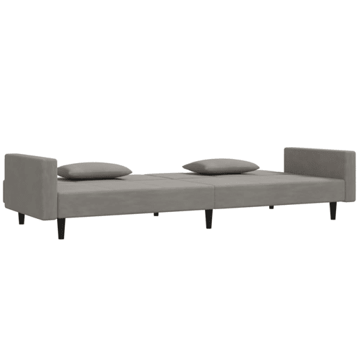 Sofá-cama, Sofá conversível 2 lugares com duas almofadas veludo cinzento-claro