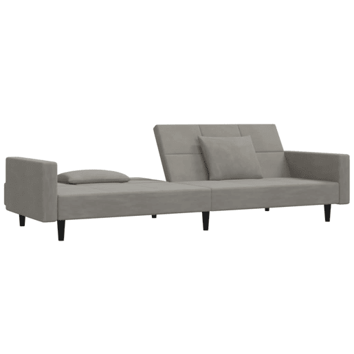 Sofá-cama, Sofá conversível 2 lugares com duas almofadas veludo cinzento-claro
