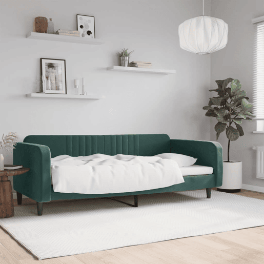 Sofá-cama, Sofá conversível 90x200 cm veludo verde-escuro
