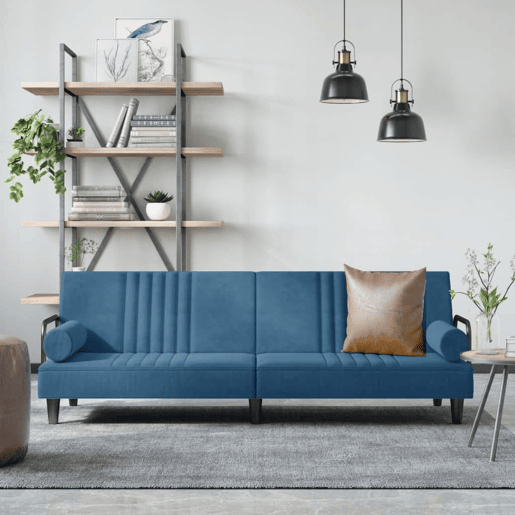 Sofá-cama, Sofá conversível com apoio de braços veludo azul