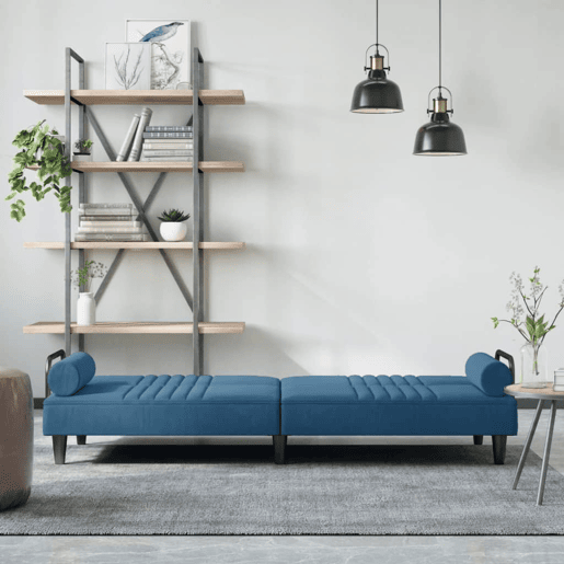 Sofá-cama, Sofá conversível com apoio de braços veludo azul