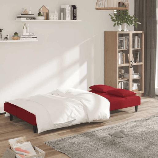 Sofá-cama, Sofá conversível 2 lugares com duas almofadas veludo vermelho tinto