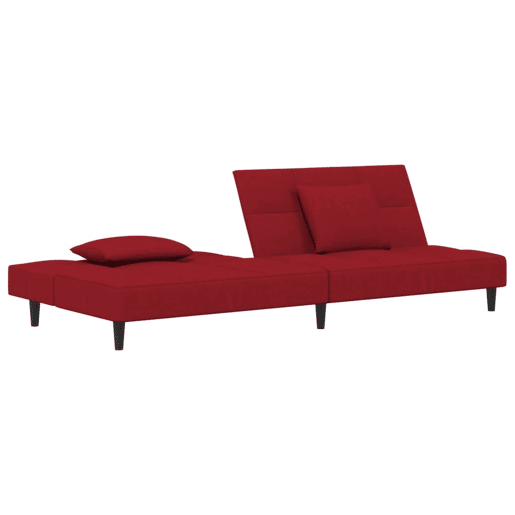 Sofá-cama, Sofá conversível 2 lugares com duas almofadas veludo vermelho tinto