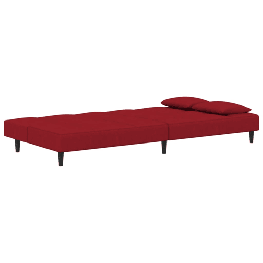 Sofá-cama, Sofá conversível 2 lugares com duas almofadas veludo vermelho tinto