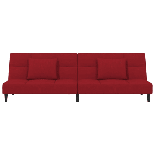 Sofá-cama, Sofá conversível 2 lugares com duas almofadas veludo vermelho tinto