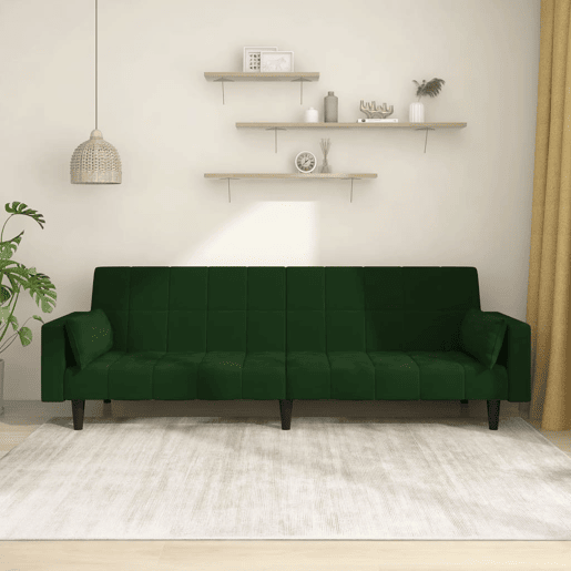 Sofá-cama, Sofá conversível 2 lugares com duas almofadas veludo verde-escuro