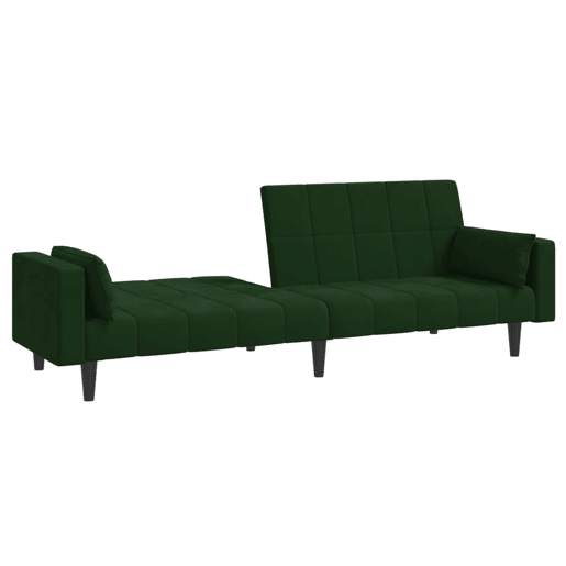 Sofá-cama, Sofá conversível 2 lugares com duas almofadas veludo verde-escuro