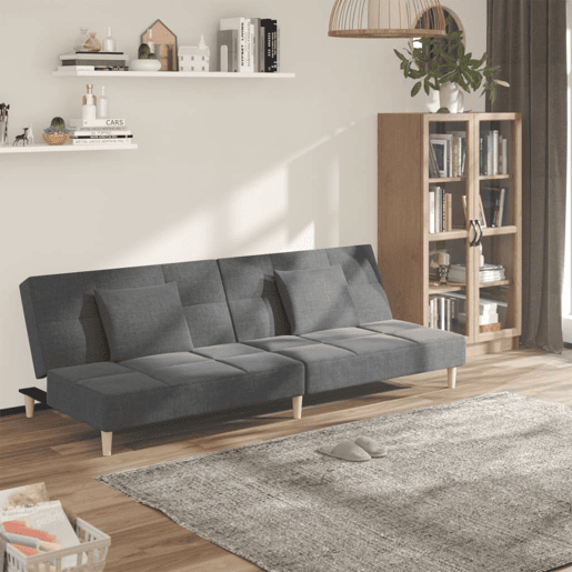 Sofá-cama, Sofá conversível 2 lugares com duas almofadas tecido cinzento-claro