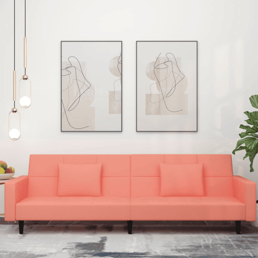 Sofá-cama, Sofá conversível 2 lugares com duas almofadas veludo rosa