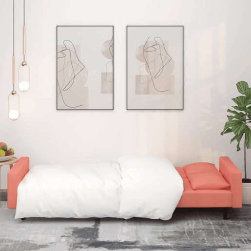 Sofá-cama, Sofá conversível 2 lugares com duas almofadas veludo rosa