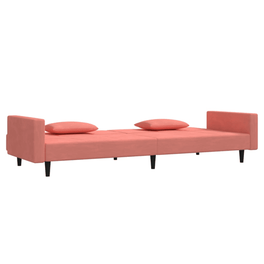 Sofá-cama, Sofá conversível 2 lugares com duas almofadas veludo rosa