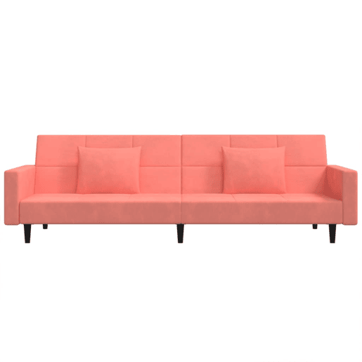 Sofá-cama, Sofá conversível 2 lugares com duas almofadas veludo rosa