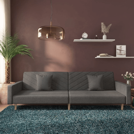 Sofá-cama, Sofá conversível 2 lugares com duas almofadas tecido cinzento-escuro