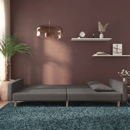 Sofá-cama, Sofá conversível 2 lugares com duas almofadas tecido cinzento-escuro