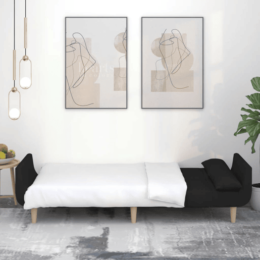 Sofá-cama, Sofá conversível 2 lugares com duas almofadas tecido preto