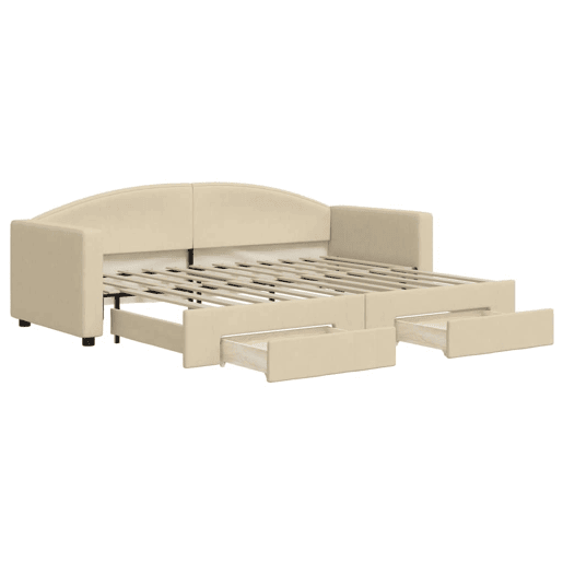 Sofá-cama, Sofá conversível com gavetão e gavetas 80x200 cm tecido cor creme Sofá-cama, Sofá conversível com gavetão e gavetas 80x200 cm tecido cor creme