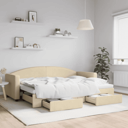 Sofá-cama, Sofá conversível com gavetão e gavetas 80x200 cm tecido cor creme Sofá-cama, Sofá conversível com gavetão e gavetas 80x200 cm tecido cor creme