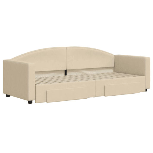 Sofá-cama, Sofá conversível com gavetão e gavetas 80x200 cm tecido cor creme Sofá-cama, Sofá conversível com gavetão e gavetas 80x200 cm tecido cor creme