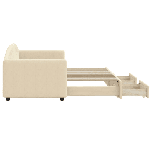 Sofá-cama, Sofá conversível com gavetão e gavetas 80x200 cm tecido cor creme Sofá-cama, Sofá conversível com gavetão e gavetas 80x200 cm tecido cor creme