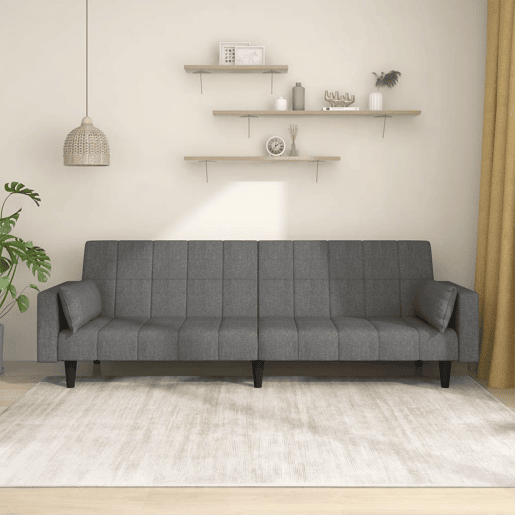 Sofá-cama, Sofá conversível 2 lugares com duas almofadas tecido cinzento-claro