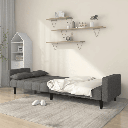 Sofá-cama, Sofá conversível 2 lugares com duas almofadas tecido cinzento-claro