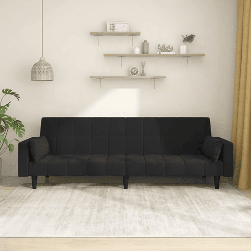 Sofá-cama, Sofá conversível 2 lugares com duas almofadas veludo preto