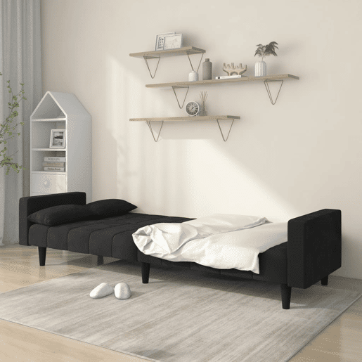 Sofá-cama, Sofá conversível 2 lugares com duas almofadas veludo preto