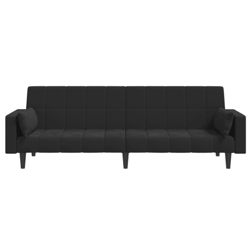 Sofá-cama, Sofá conversível 2 lugares com duas almofadas veludo preto