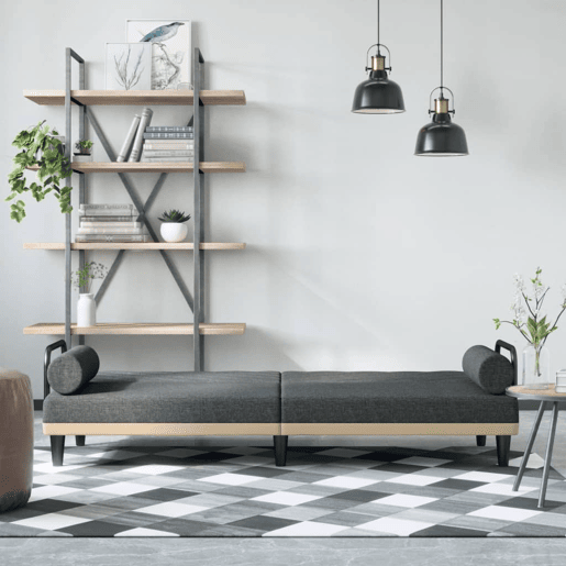 Sofá-cama, Sofá conversível com apoio de braços tecido cinzento-escuro Sofá-cama, Sofá conversível com apoio de braços tecido cinzento-escuro