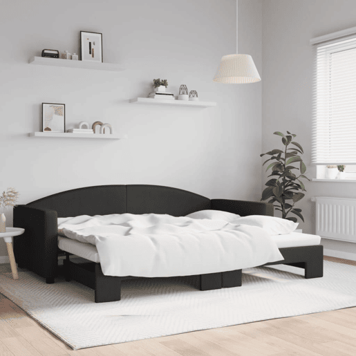 Sofá-cama, Sofá conversível com gavetão 90x200 cm tecido preto Sofá-cama, Sofá conversível com gavetão 90x200 cm tecido preto