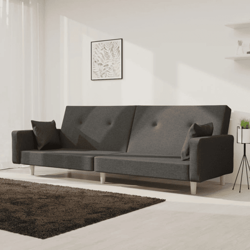 Sofá-cama, Sofá conversível 2 lugares com duas almofadas tecido cinzento-escuro