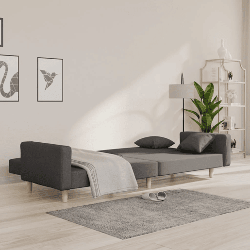 Sofá-cama, Sofá conversível 2 lugares com duas almofadas tecido cinzento-escuro