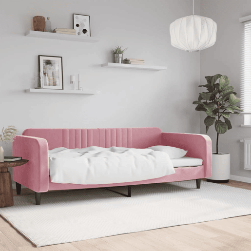 Sofá-cama, Sofá conversível 100x200 cm veludo rosa