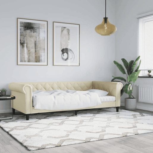 Sofá-cama, Sofá conversível 90x200 cm couro artificial cor creme Sofá-cama, Sofá conversível 90x200 cm couro artificial cor creme