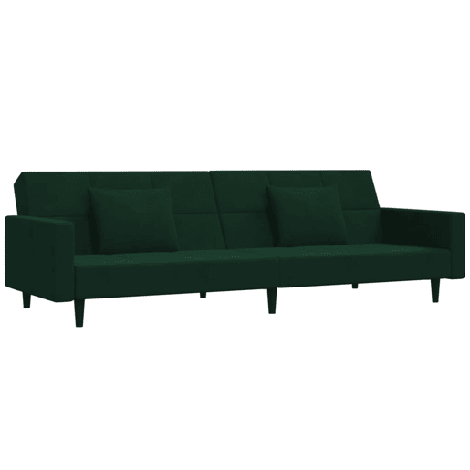 Sofá-cama, Sofá conversível 2 lugares com duas almofadas veludo verde-escuro