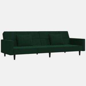 Sofá-cama, Sofá conversível 2 lugares com duas almofadas veludo verde-escuro